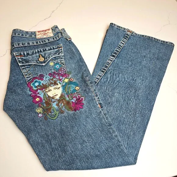 True Religion Joey Flare Jeans 30 Embroidered "Madame Mystery" Limited Edition - Picture 6 of 16